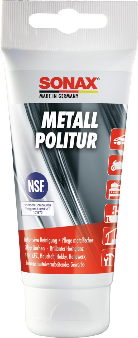 SONAX MetallPolitur (75 ml) Intensive Reinigung und optimale Pflege für alle metallischen Oberflächen | Art-Nr. 02040000 von SONAX