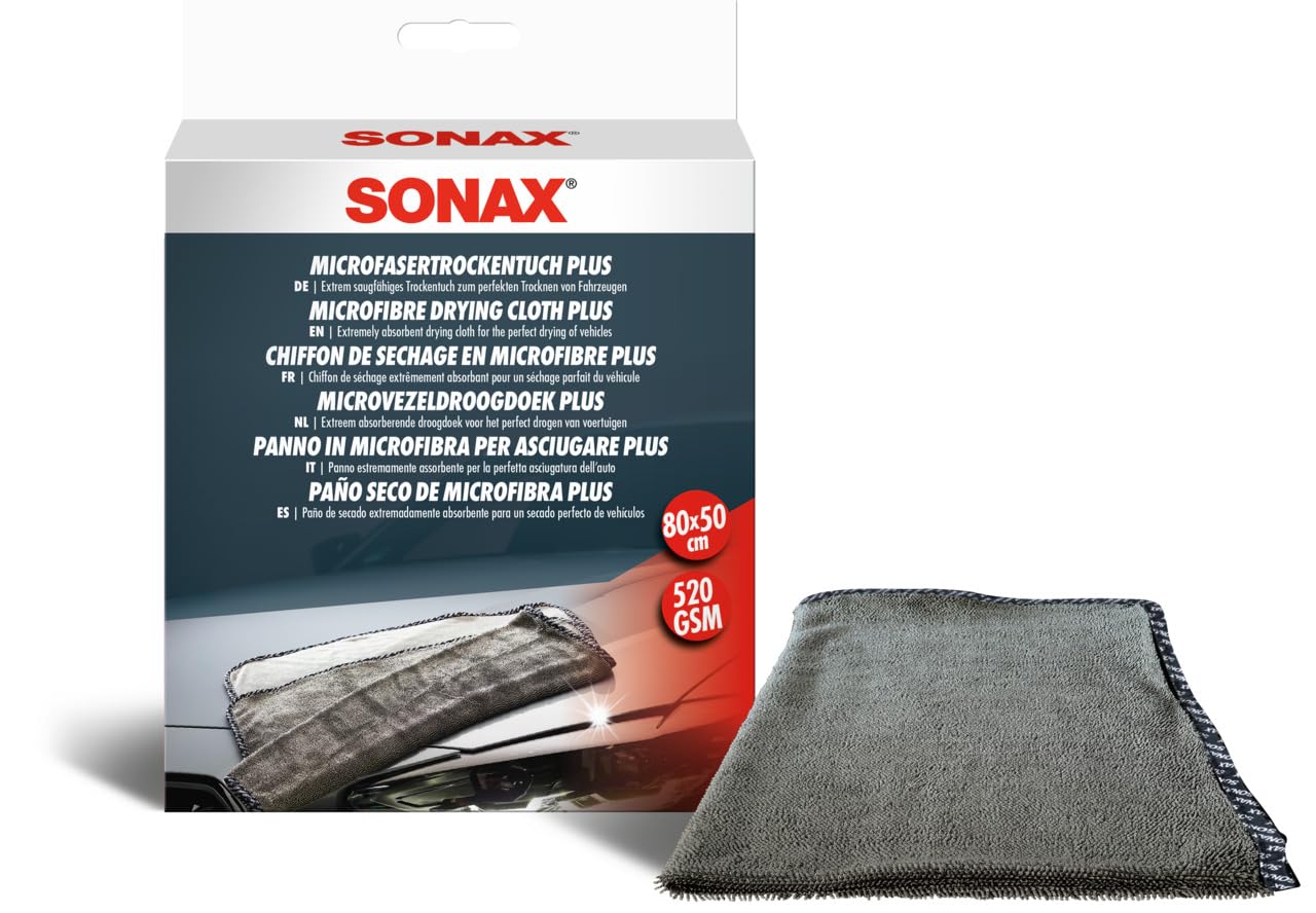 SONAX MicrofaserTrockenTuch Plus (1 Stück) im Großformat zur perfekten, streifenfreien Trocknung von Fahrzeugen / Art-Nr. 04512000, Weiß von SONAX