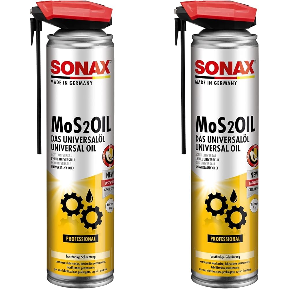 SONAX MoS2Oil Universalöl mit EasySpray (400 ml) Multifunktionsöl für alle Zwecke wie Rostlöser, Schmiermittel, Korrosionsschutz & Kriechöl| Art-Nr. 03394000 (Packung mit 2) von SONAX