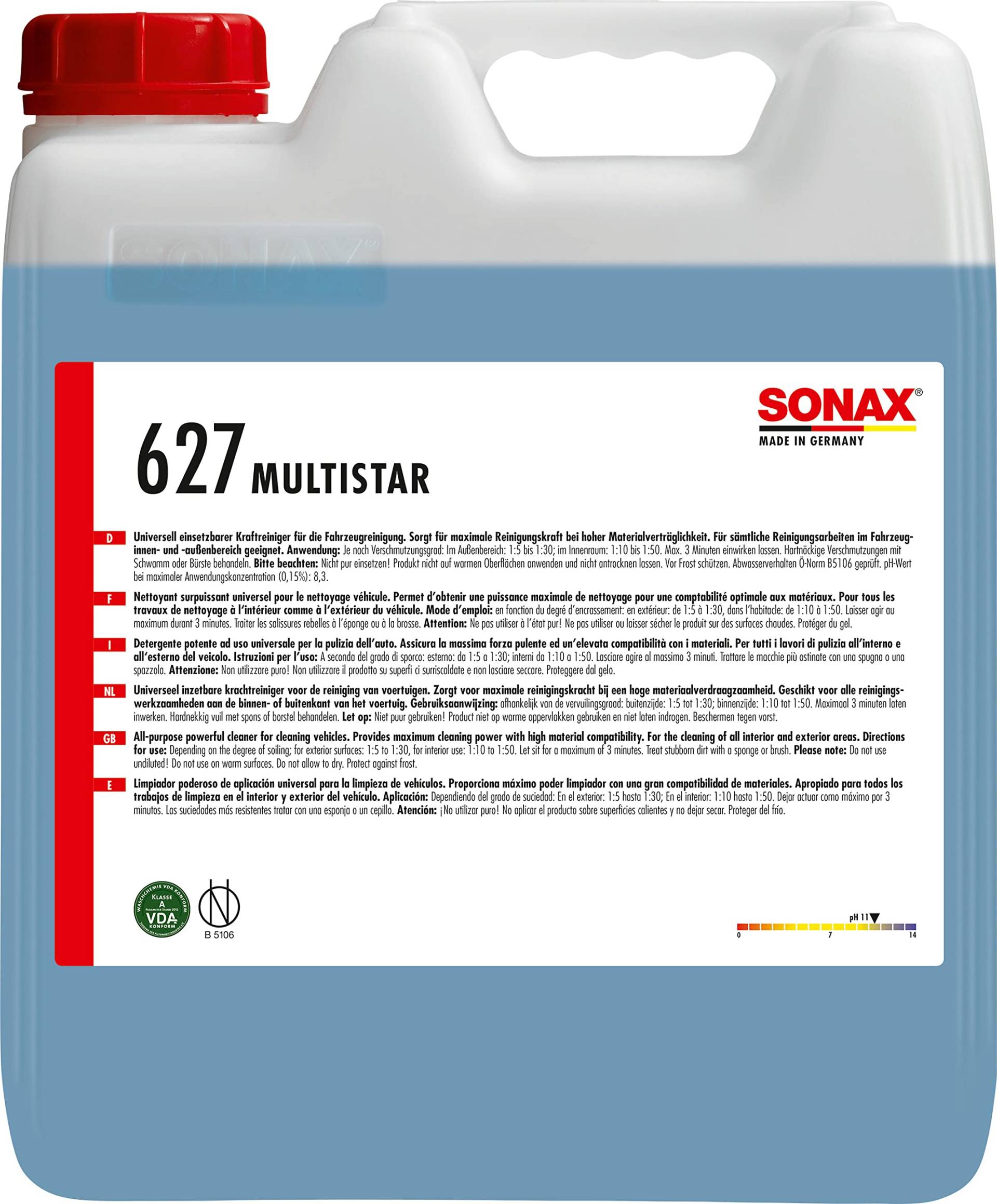 SONAX MultiStar (10 Liter) Kraftreiniger für die Reinigung von Kraftfahrzeugen. Maximale Reinigungskraft bei hoher Materialverträglichkeit | Art-Nr. 06276000 von SONAX