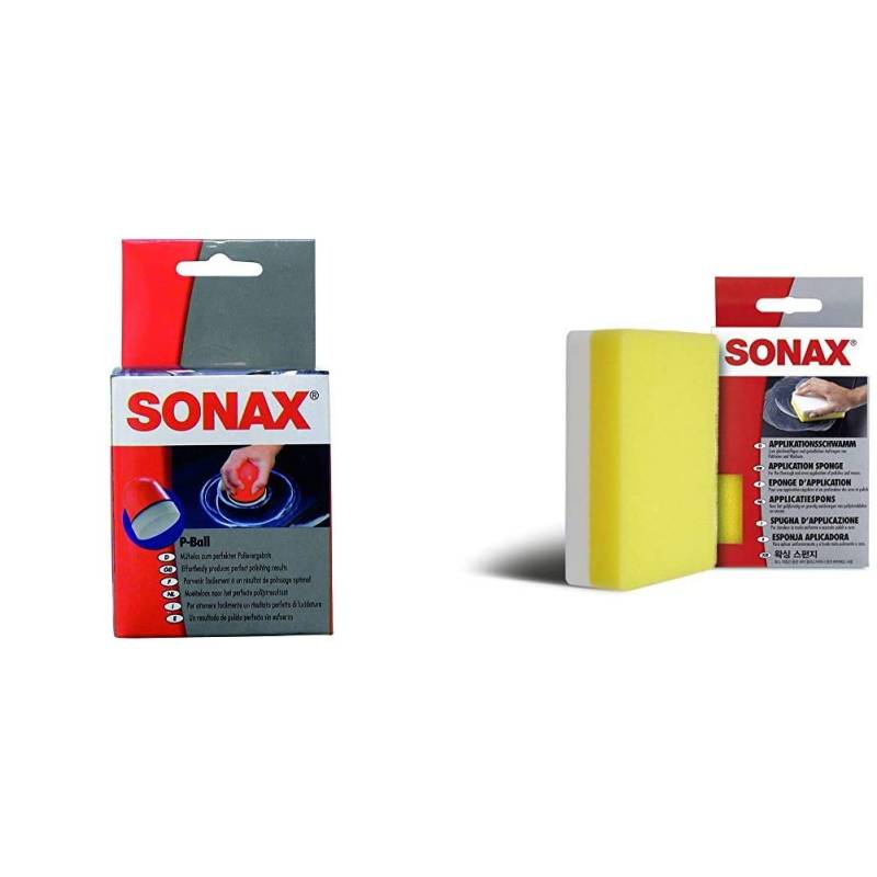 SONAX P-Ball (1 Stück) mühelos und schnell zum perfekten Polierergebnis & ApplikationsSchwamm (1 Stück) zum Auftragen und Verarbeiten von Polituren, Wachsen, Kunststoffpflegemitteln etc. von SONAX