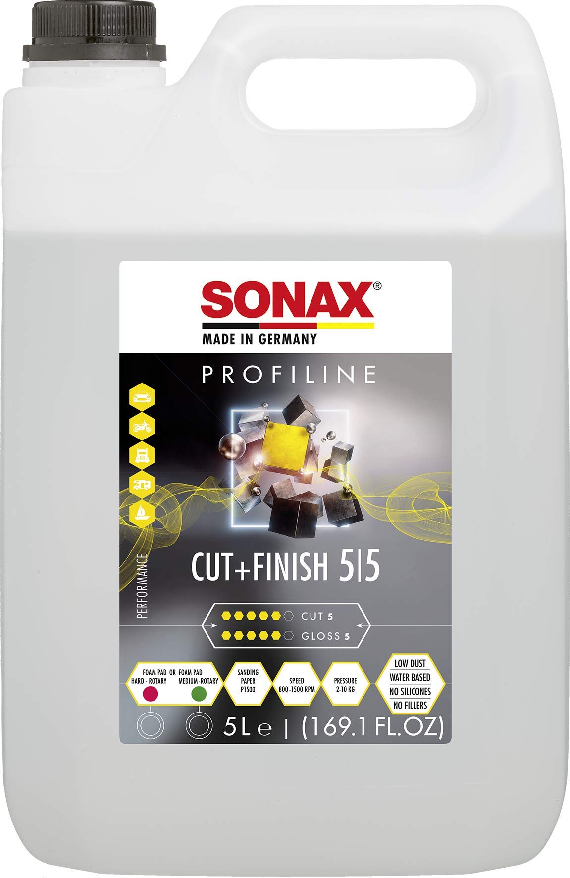 SONAX PROFILINE Cut+Finish (5 Liter) zur schnellen Beseitigung von Fehlstellen nach der Reparaturlackierung | Art-Nr. 02255000 von SONAX