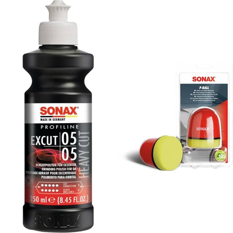 SONAX PROFILINE ExCut 05-05 (250 ml) & P-Ball (1 Stück) mühelos und schnell zum perfekten Polierergebnis, Art-Nr. 04173410 von SONAX