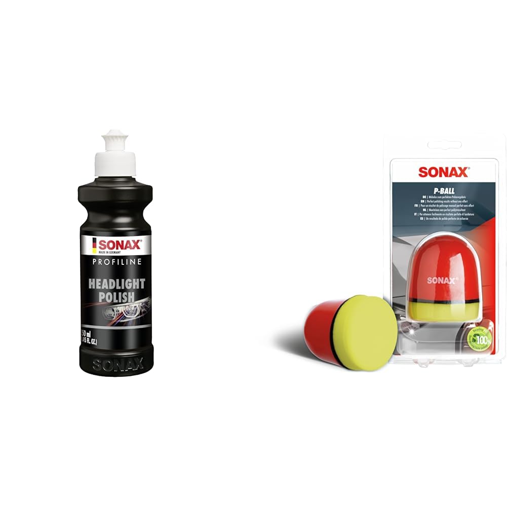 SONAX PROFILINE HeadlightPolish (250 ml) & P-Ball (1 Stück) mühelos und schnell zum perfekten Polierergebnis, Art-Nr. 04173410 von SONAX