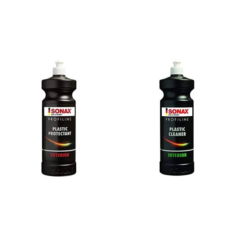 SONAX PROFILINE Plastic Protectant Exterior (1 Liter) Kunststofftiefenpflege für unlackierte Kunststoffteile & PROFILINE Plastic Cleaner Interior (1 Liter) reinigt und pflegt Kunststoffoberflächen von SONAX