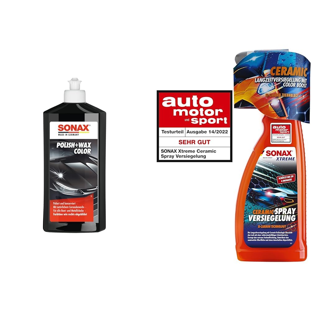 SONAX Polish+Wax Color schwarz (500 ml) Politur & XTREME Ceramic SprayVersiegelung (750ml) von SONAX