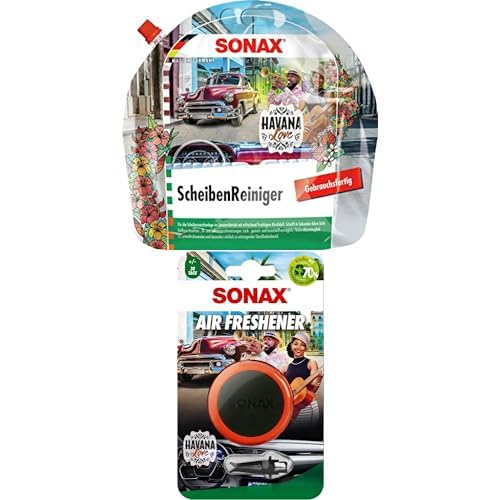 SONAX ScheibenReiniger gebrauchsfertig Havana Love (3 Liter)| Art-Nr. 03934410 Air Freshener Havana Love (1 Stück) Art-Nr. 03680410 von SONAX