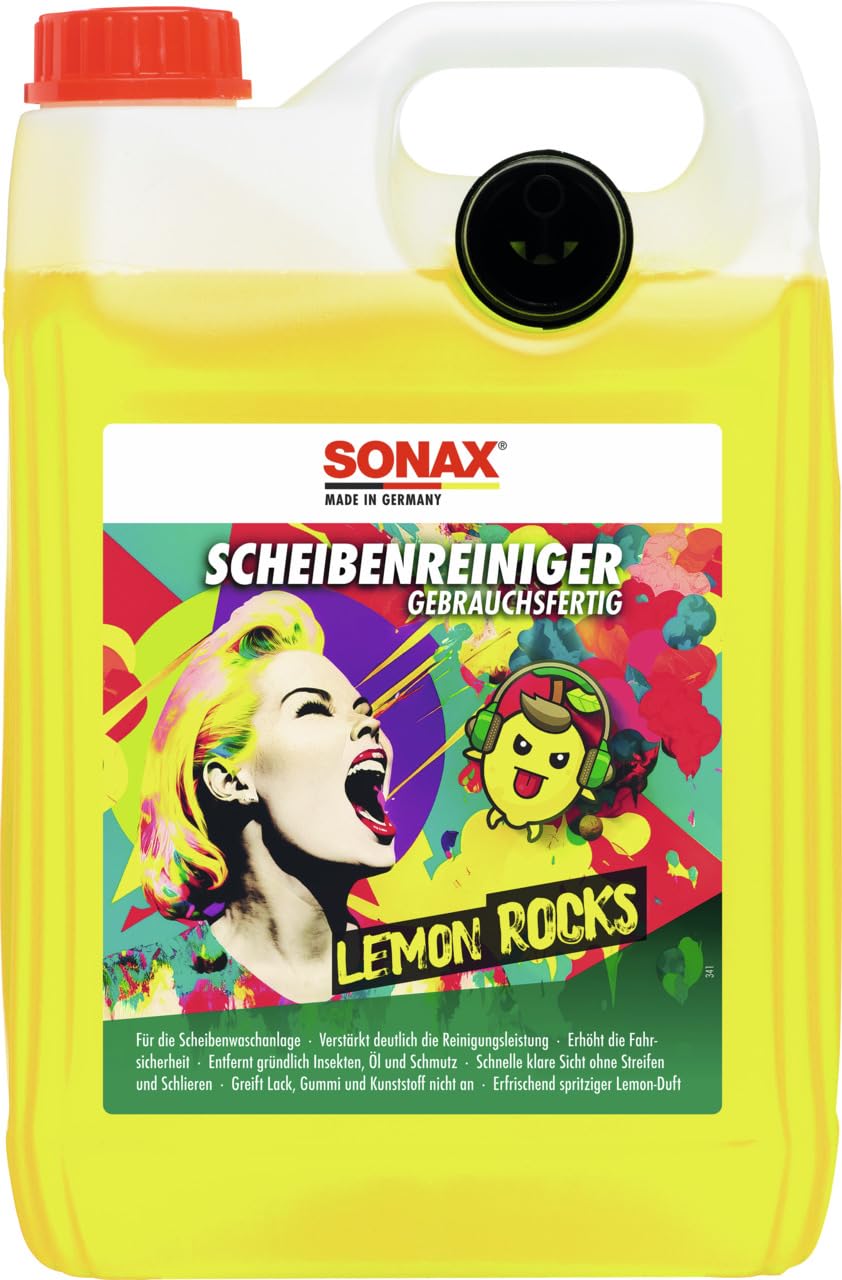 SONAX ScheibenReiniger gebrauchsfertig Lemon Rocks (5 Liter) entfernt Insekten-, Öl-, Silikon- und typische Straßenverschmutzungen | Art-Nr. 01605000 von SONAX