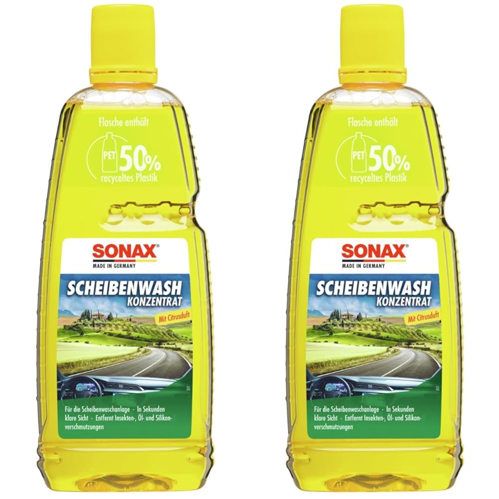 SONAX ScheibenWash Konzentrat Citrus (1 Liter) Reinigungskonzentrat für die Scheiben- und Scheinwerferwaschanlage im Sommer | Art-Nr. 02603000 (Packung mit 2) von SONAX