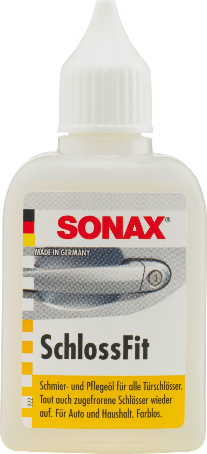 SONAX SchlossFit Thekendisplay (20 ml) pflegt, schmiert und schützt Türschlösser vor Rost und Feuchtigkeit – ohne zu verkleben | Art-Nr. 03751000 von SONAX