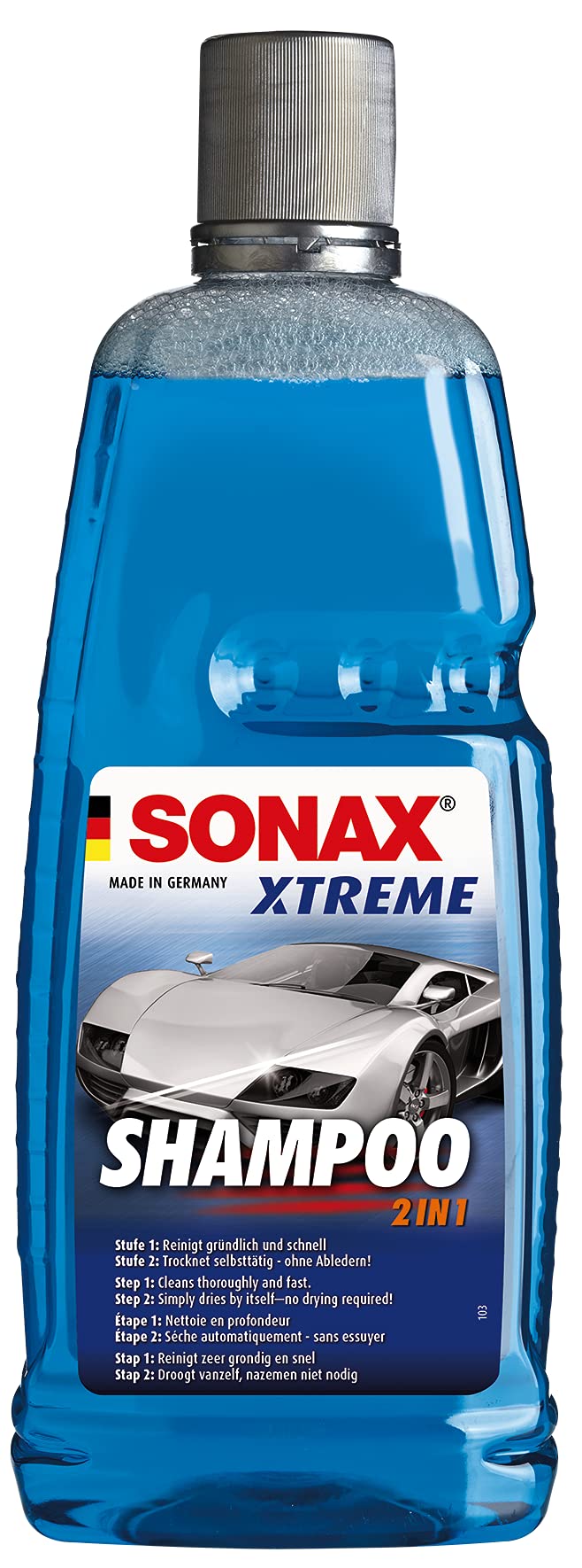 SONAX Shampoo 2 in 1 (1 L) concentré pour le lavage de la voiture sans lessivage et séchage sans taches | Réf: 02153000-810 von SONAX