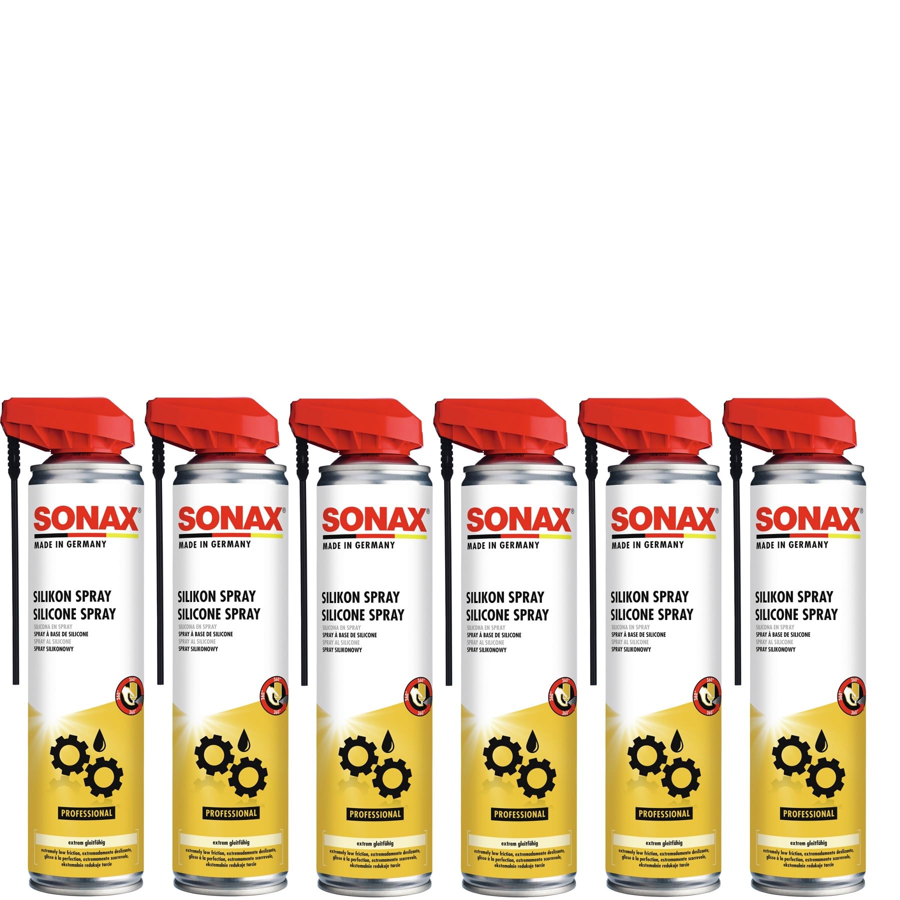 SONAX SilikonSpray mit EasySpray (6X 400 ml) Schmiermittel schmiert, pflegt und schützt langanhaltend Gummi-, Kunststoff-, Holz- und Metallteile | Art-Nr. 03483001 von SONAX