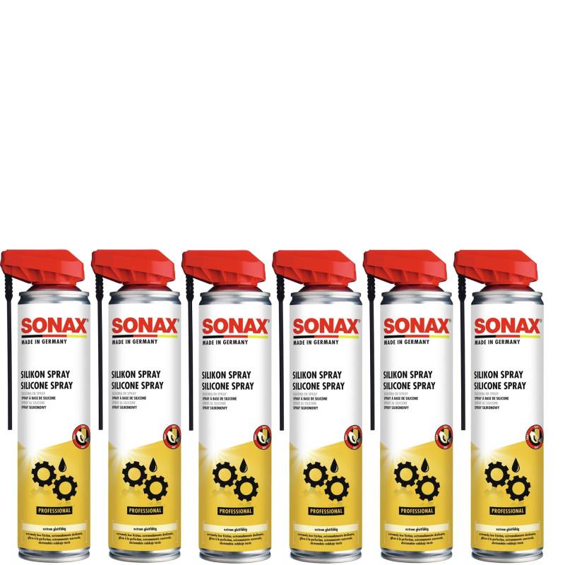 SONAX SilikonSpray mit EasySpray (6X 400 ml) Schmiermittel schmiert, pflegt und schützt langanhaltend Gummi-, Kunststoff-, Holz- und Metallteile | Art-Nr. 03483001 von SONAX