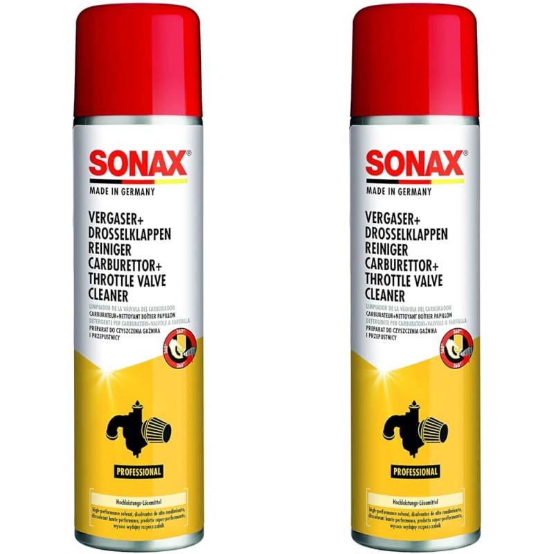 SONAX Vergaser + DrosselklappenReiniger (400 ml) Hochleistungs-Lösemittel für stark verschmutzte und verkokte Motorteile | Art-Nr. 04883000 (Packung mit 2) von SONAX