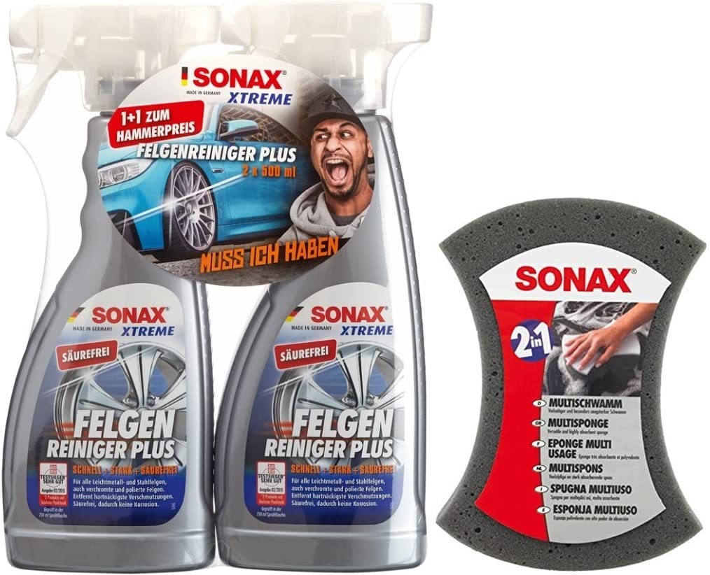 SONAX XTREME 2x 750ml Felgenreiniger Plus + Multischwamm Set von SONAX