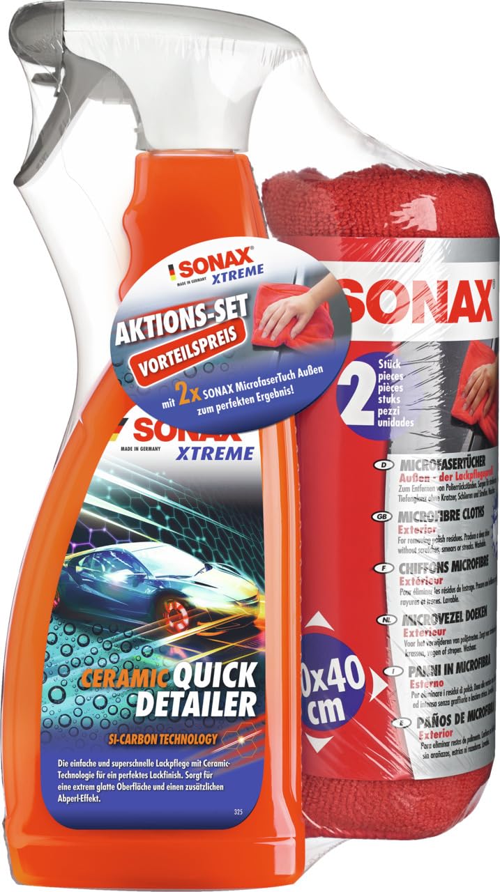 SONAX XTREME Aktionsset Ceramic QuickDetailer (750 ml) mit einem Doppelpack hochwertiger MicrofaserTücher | Art-Nr. 02687410 von SONAX