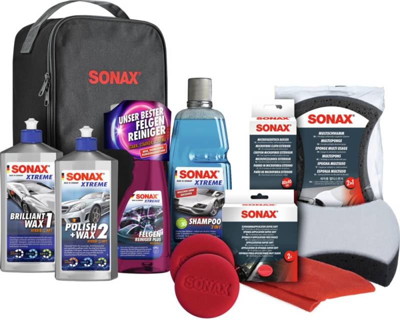 SONAX XTREME Autopflege Set inkl. Tasche (8-teilig); Autoreinigungs- & Pflegeset für den Fahrzeug-Außenbereich (Lack & Felgen), Art-Nr. 07615410 von SONAX