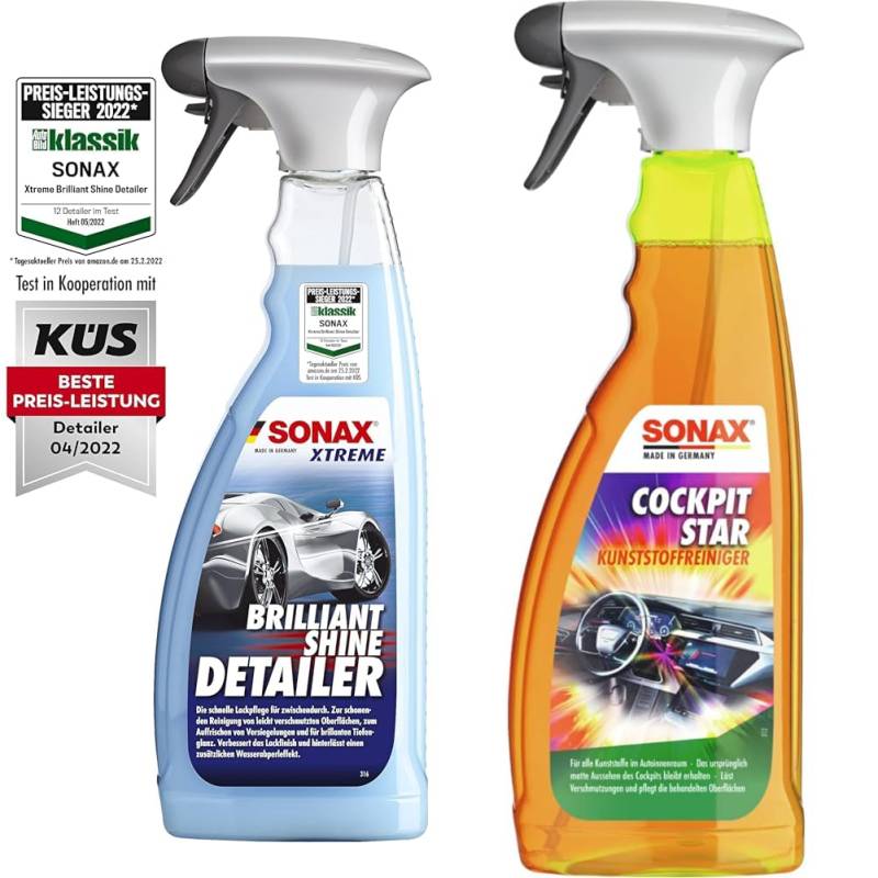 SONAX XTREME BrilliantShine Detailer (750 ml) & CockpitStar (750 ml) Cockpitreiniger reinigt und pflegt alle Kunststoffteile im Auto, antistatisch und staubabweisend/Art-Nr. 02494000 von SONAX