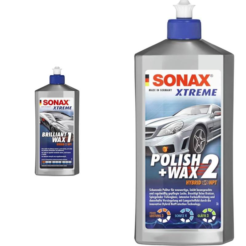 SONAX XTREME BrilliantWax 1 Hybrid NPT (500 ml) Glanzwachs | N. 02012000-820 & XTREME Polish+Wax 2 (500 ml) schonende Politur von SONAX