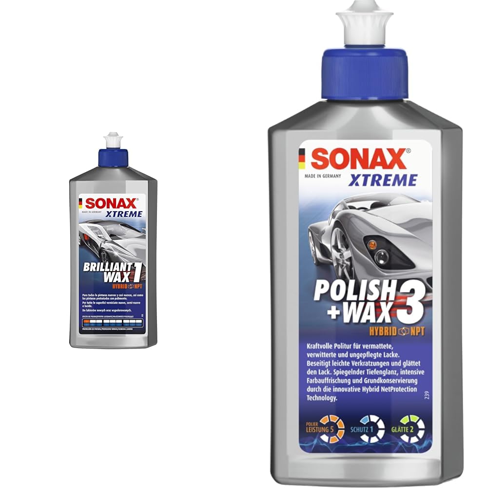 SONAX XTREME BrilliantWax 1 Hybrid NPT (500 ml) Glanzwachs | N. 02012000-820 & XTREME Polish+Wax 3 Hybrid NPT (250 ml) kraftvolle Politur von SONAX