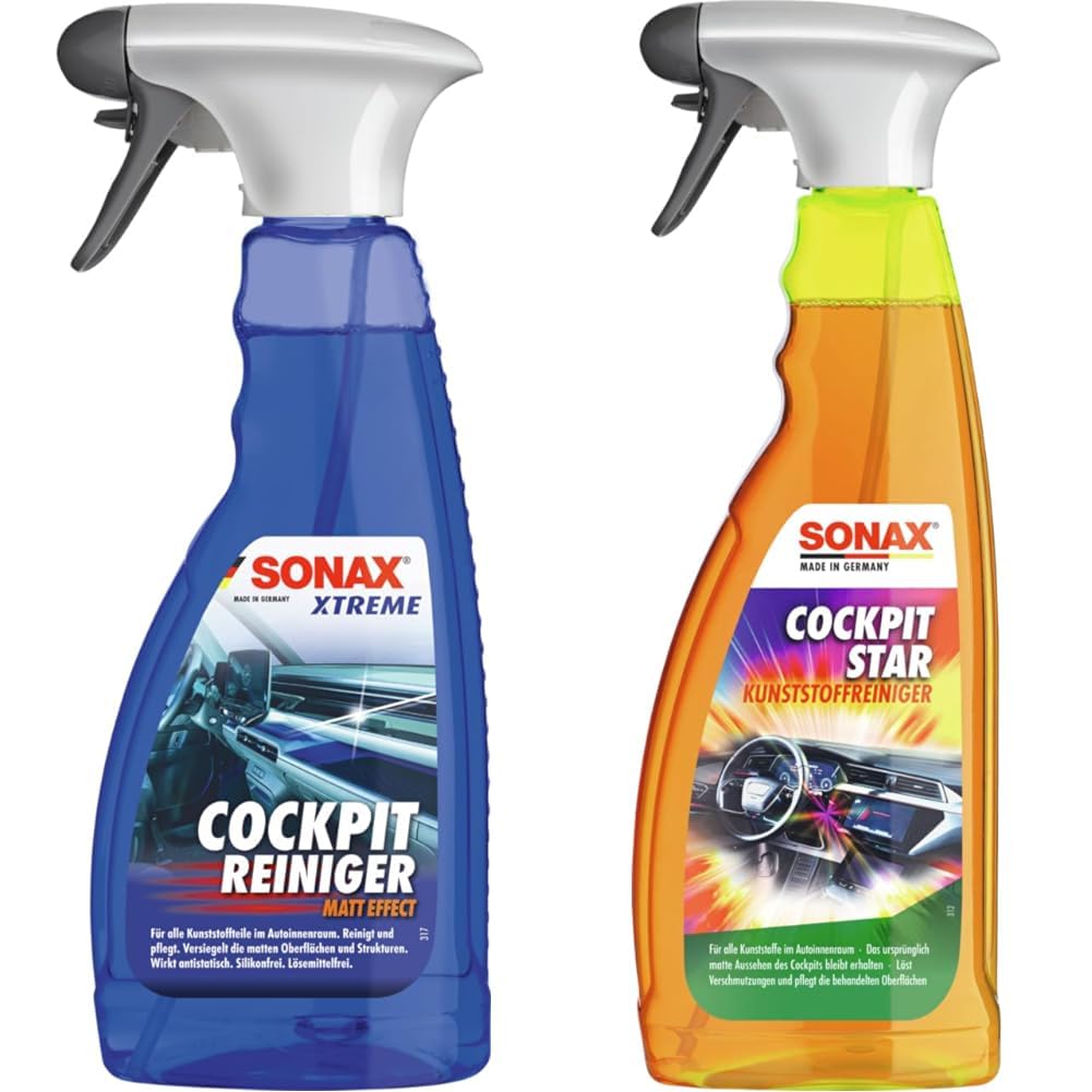 SONAX XTREME CockpitReiniger Matteffect (500 ml) & CockpitStar (750 ml) Cockpitreiniger reinigt und pflegt alle Kunststoffteile im Auto, antistatisch und staubabweisend/Art-Nr. 02494000 von SONAX