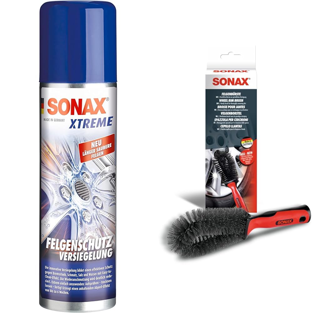 SONAX XTREME FelgenSchutzVersiegelung (250 ml) bildet einen effektiven Schutz gegen Bremsstaub & FelgenBürste (1 Stück) zur Entfernung von SONAX