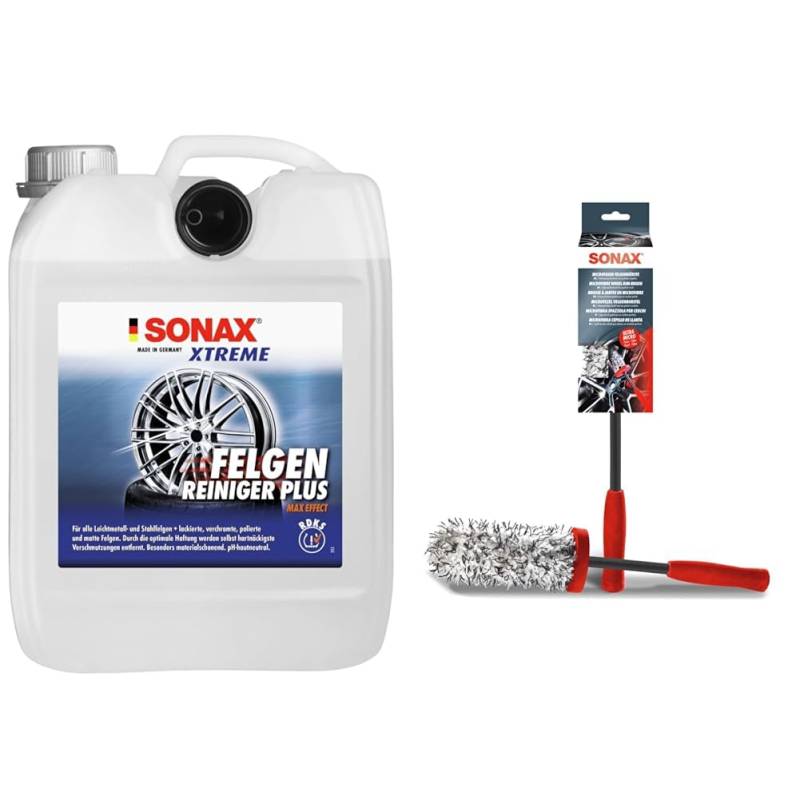 SONAX XTREME Felgenreiniger PLUS (5 Liter) & Microfaser FelgenBürste (1 Stück) zur kratzfreien, schonenden und unterstützenden Felgenreinigung von SONAX