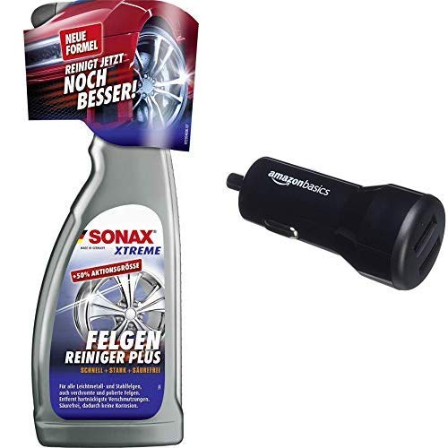 SONAX XTREME Felgenreiniger PLUS (750 ml) effiziente und säurefreie Reinigung aller Leichtmetall- und Stahlfelgen sowie lackierte, verchromte und polierte Felgen | Art-Nr. 02304000 AmazonBasics - Kfz-Ladegerät für Apple- & Android-Geräte, USB-Anschluss: 2 Eingänge, 4,8 Ampere / 24 W, Schwarz von SONAX