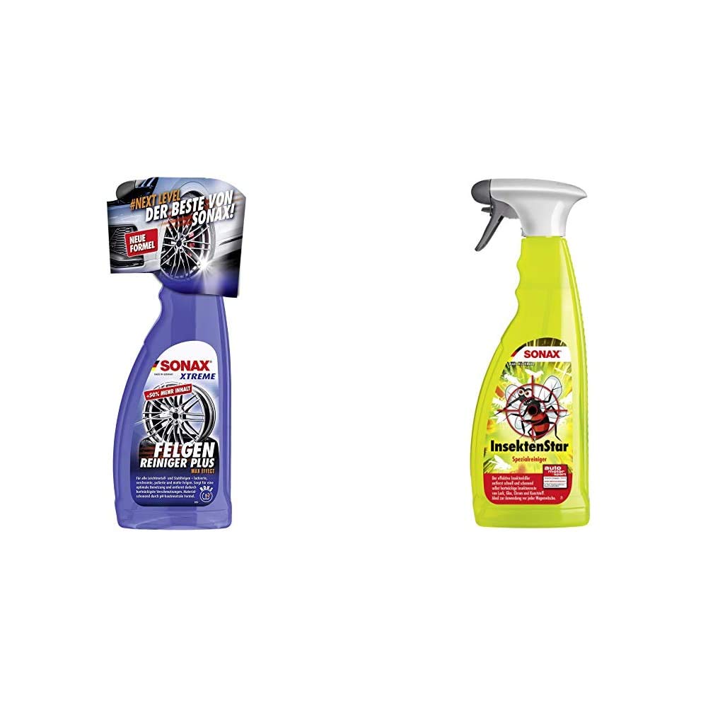 SONAX XTREME Felgenreiniger PLUS (750 ml) effiziente und säurefreie Reinigung aller Leichtmetall- und Stahlfelgen & InsektenStar (750 ml) entfernt schnell und schonend selbst Insektenverschmutzungen von SONAX