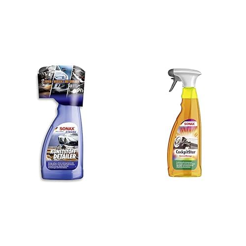 SONAX XTREME KunststoffDetailer Innen + Außen (500 ml) Reinigung, Pflege und Schutz für das gesamte Fahrzeug | Art-Nr. 02552410 & CockpitStar (750 ml) reinigt und pflegt alle Kunststoffteile von SONAX