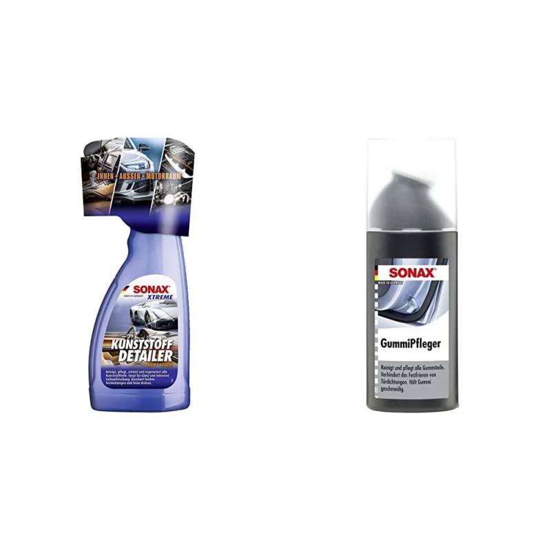 SONAX XTREME KunststoffDetailer Innen + Außen (500 ml) Reinigung, Pflege und Schutz für das gesamte Fahrzeug & GummiPfleger mit Schwammapplikator (100 ml) reinigt, pflegt alle Gummiteile elastisch von SONAX