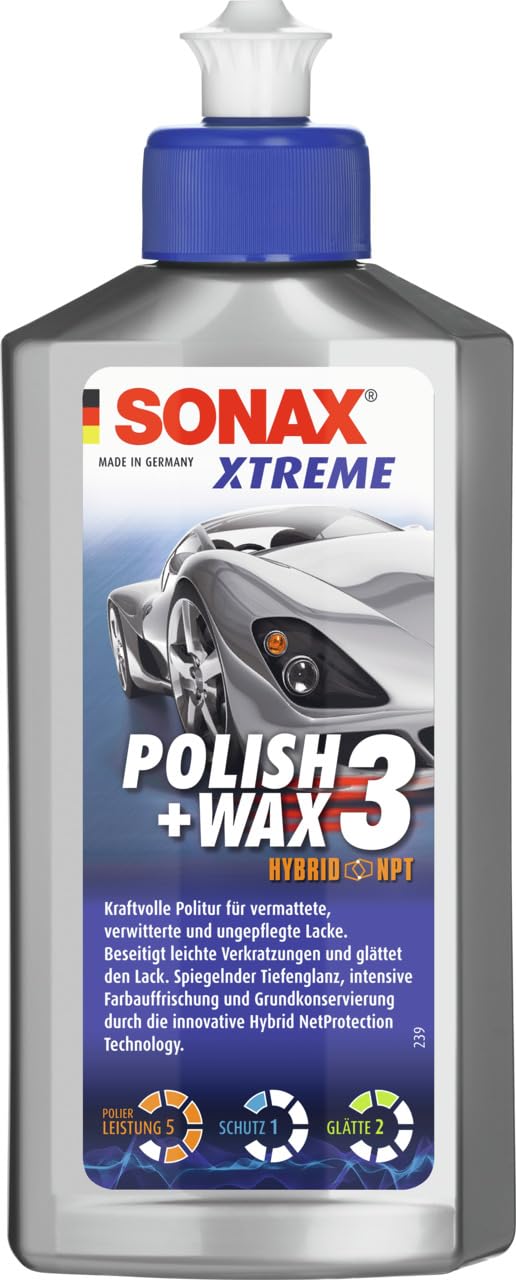 SONAX XTREME Polish+Wax 3 Hybrid NPT (250 ml) kraftvolle Politur für matte, verwitterte und ungepflegte Lacke | Art-Nr. 02021000 von SONAX