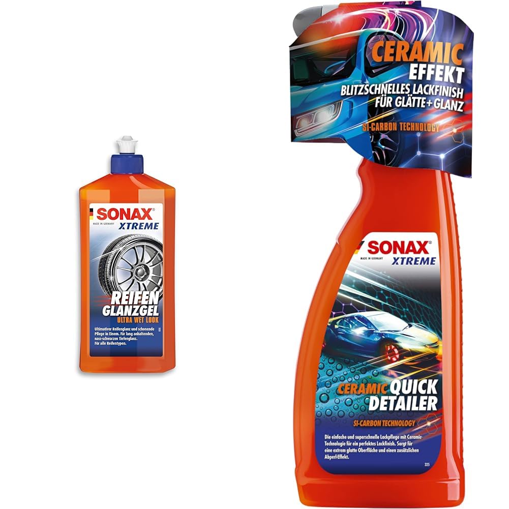 SONAX XTREME ReifenGlanzGel (500 ml) pflegt & schützt Gummi & Reifen vor Rissbildung & Farbausbleichung & XTREME Ceramic QuickDetailer (750 ml) superschnelle Lackversiegelung von SONAX