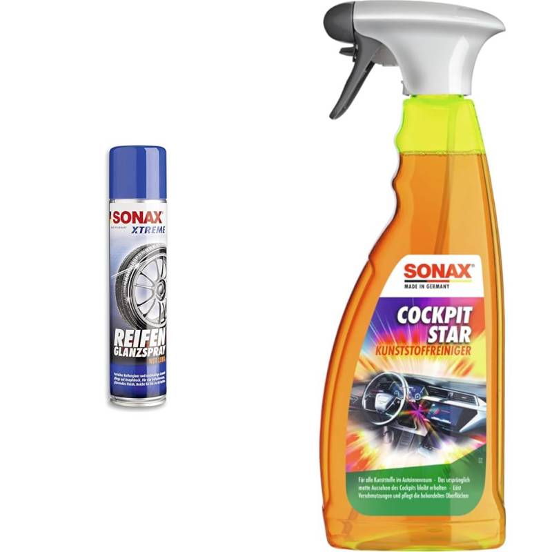 SONAX XTREME ReifenGlanzSpray Wet Look (400 ml) & CockpitStar (750 ml) Cockpitreiniger reinigt und pflegt alle Kunststoffteile im Auto, antistatisch und staubabweisend/Art-Nr. 02494000 von SONAX