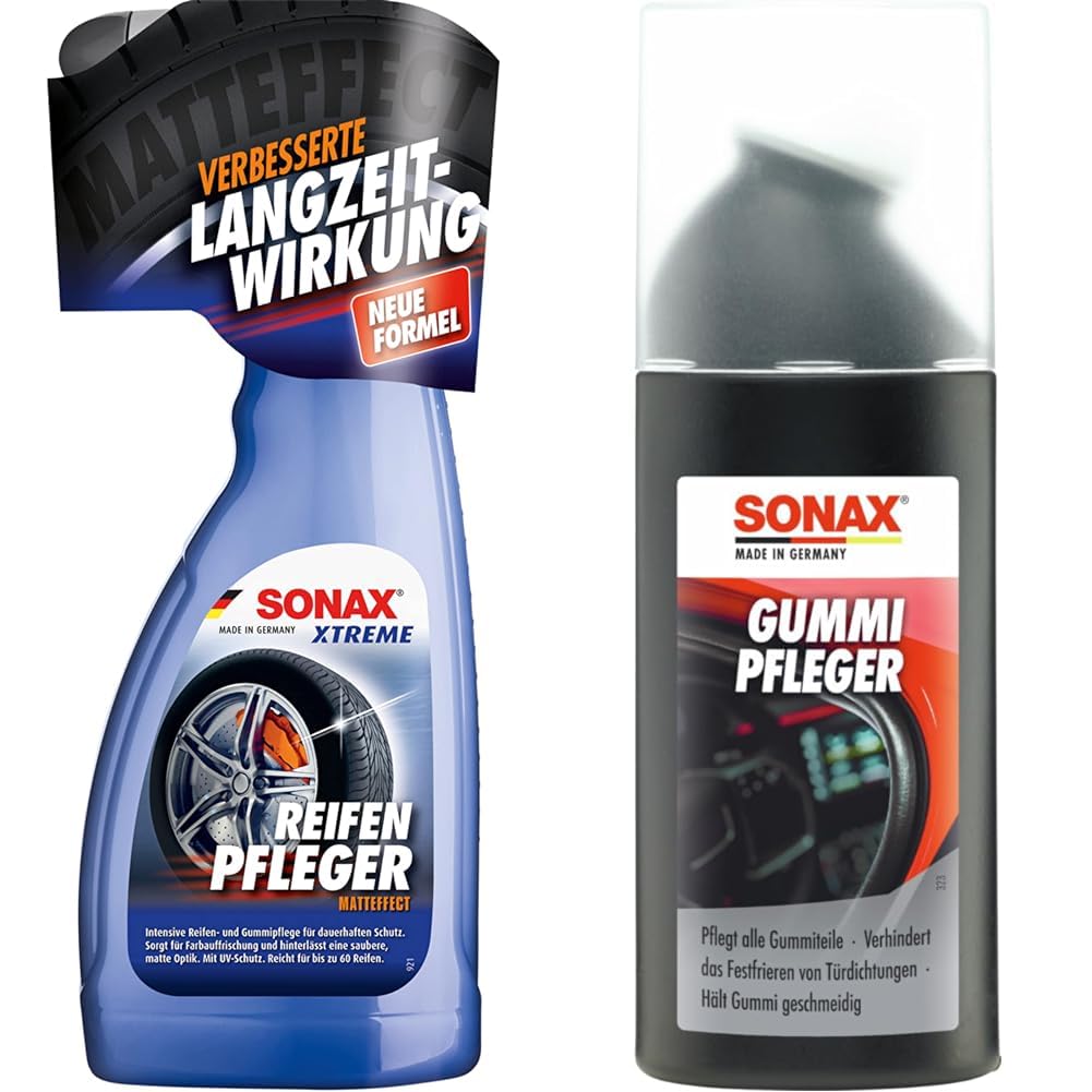 SONAX XTREME ReifenPfleger Matteffect (500 ml) intensive Reifen- und Gummipflege & GummiPfleger mit Schwammapplikator (100 ml) von SONAX