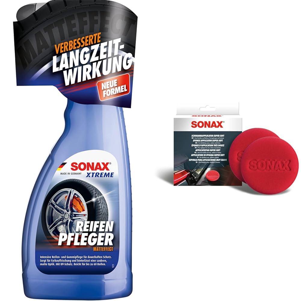 SONAX XTREME ReifenPfleger Matteffect (500 ml) intensive Reifen- und Gummipflege & SchwammApplikator Super Soft (2 Stück) von SONAX