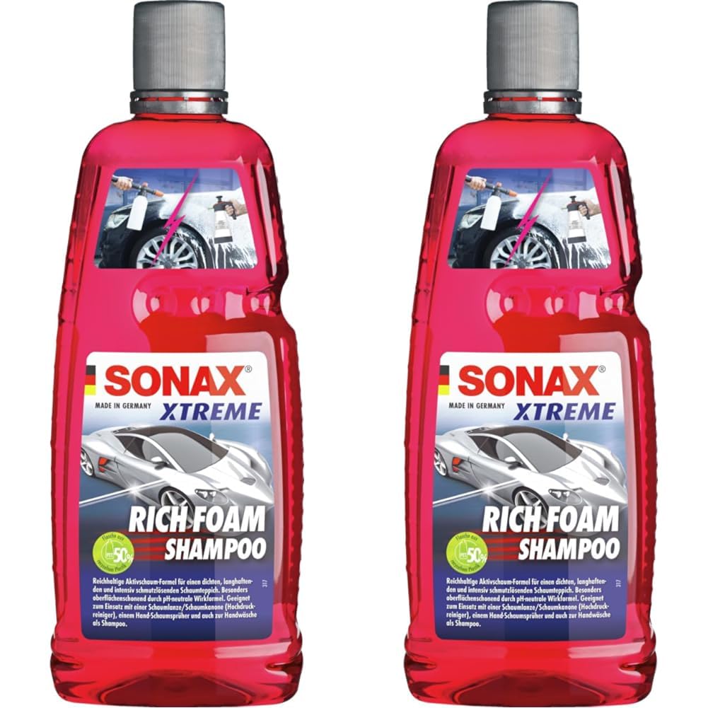 SONAX XTREME RichFoam Shampoo (1 Liter) Schaum/Snow Foam Shampoo erzeugt dichten, langhaftenden & schmutzlösenden Schaumteppich, ph-neutral, Berry-Duft | Art-Nr. 02483000 (Packung mit 2) von SONAX