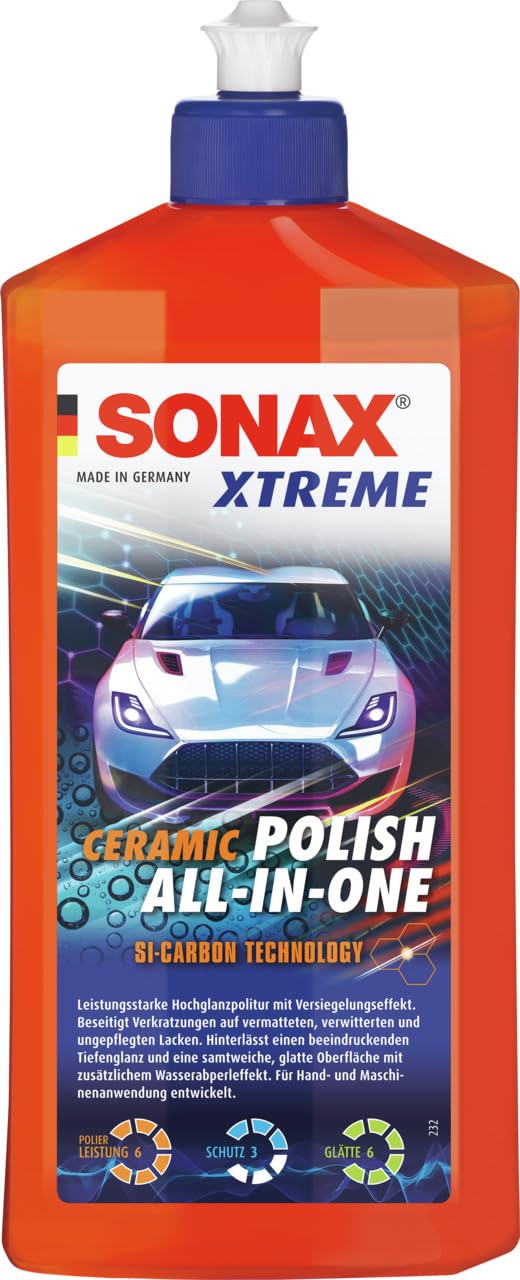 SONAX XTREME Ceramic Polish All-in-One (500 ml) Fahrzeugpolitur beseitigt Verkratzungen auf vermatteten, verwitterten und ungepflegten Lacken / Art-Nr. 02472000 von SONAX