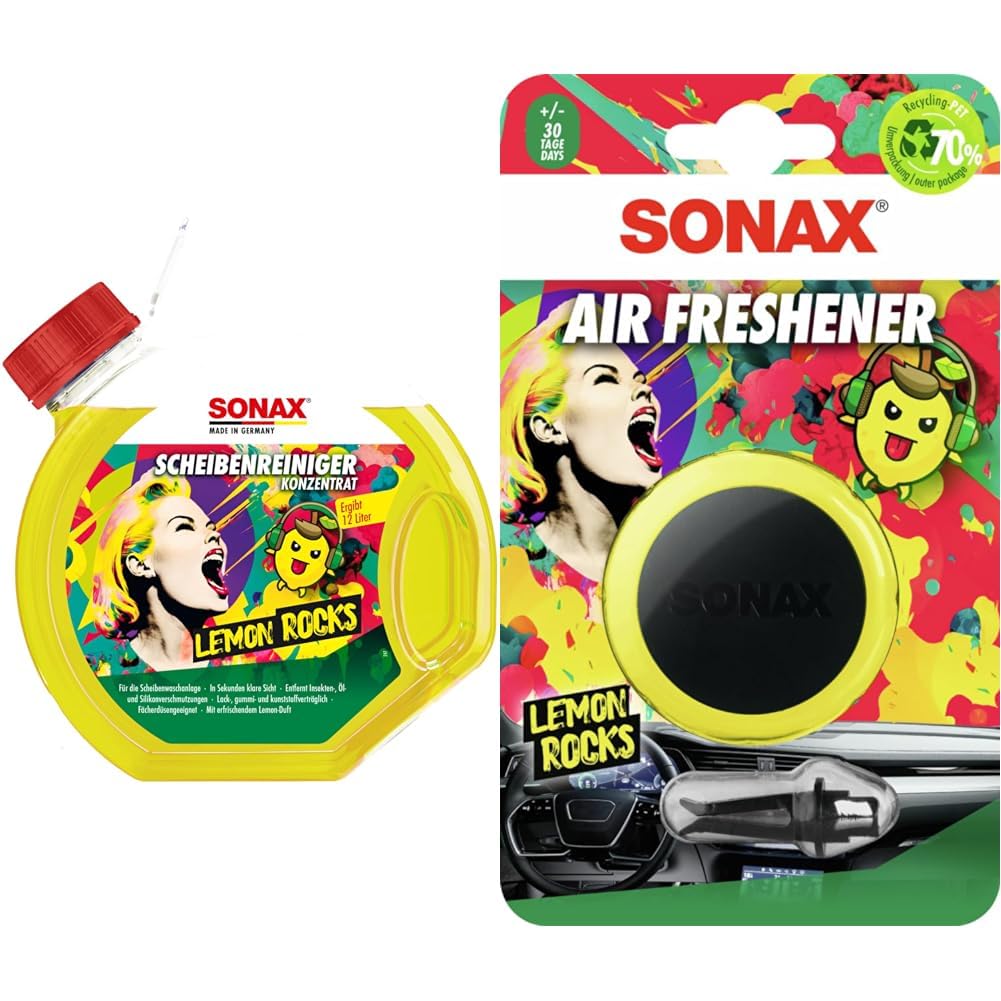 ScheibenReiniger Konzentrat Lemon Rocks (3 Liter) + Air Freshener Lemon Rocks (1 Stück) von SONAX