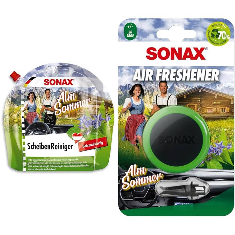 ScheibenReiniger gebrauchsfertig AlmSommer (3 Liter) + Air Freshener AlmSommer (1 Stück) von SONAX