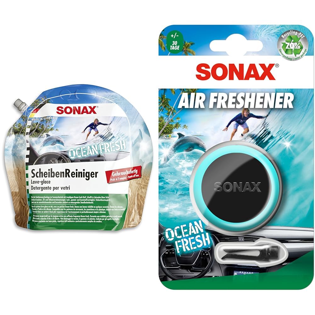 ScheibenReiniger gebrauchsfertig Ocean-fresh (3 Liter) + Air Freshener Ocean-fresh (1 Stück) von SONAX