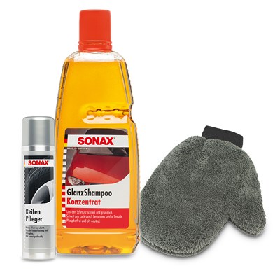 Sonax 1 L GlanzShampoo Konzentrat + 400ml ReifenPfleger + Wasch- und P von SONAX