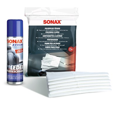 Sonax 1x 250ml XTREME LederPflegeSchaum + PolierVliesTücher von SONAX