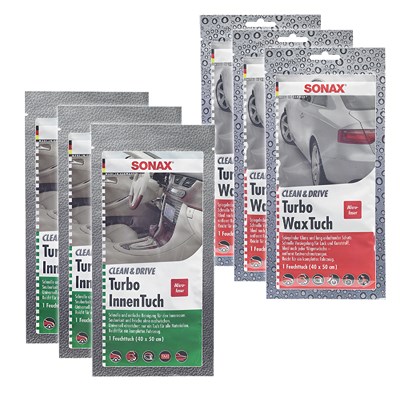 Sonax 3x Clean&Drive TurboInnenTuch + 3x TurboWaxTuch von SONAX