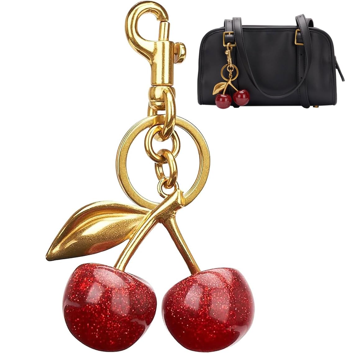 SONGCHANGJEWELRY Cherry Bag Charm Schlüsselanhänger – vergoldetes Kirsch-Accessoire – hochwertige Geldbörse Schlüssel Charm Geschenke für Frauen, Kirschrot, Large von SONGCHANGJEWELRY