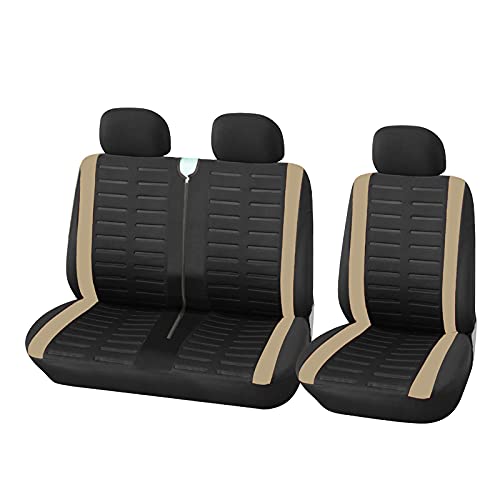 SONGGDZ Car Seat Covers Autositzbezug 1 + 2 Beige Sitzbezüge Autositzabdeckung for Transporter/Van, Universal for 2 + 1car Sitzer, LKW-Interieur Autositz Zubehör(BEIGE) von SONGGDZ