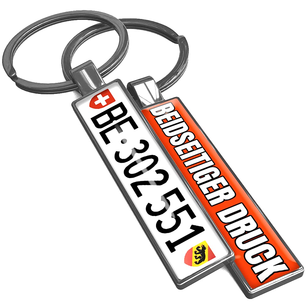 Kotrollschild-Schlüsselanhänger mit Name, Wunschtext, Foto, Logo, Schweiz KFZ Kennzeichen Personalisiert - Auto Nummernschild als Individueller Metall Auto Schluessellanhaenger von SONZE