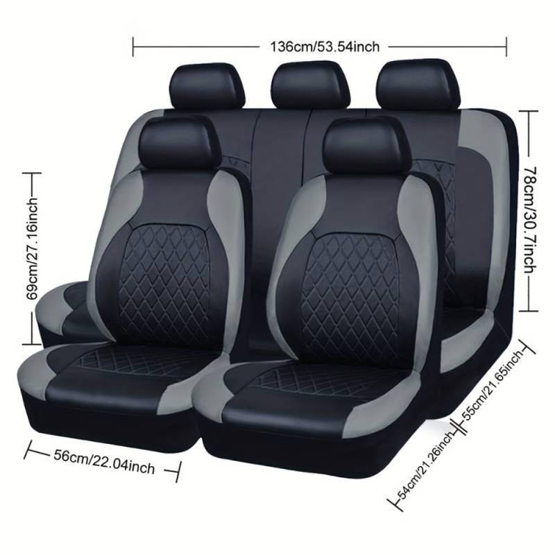 9 Stück Auto Leder Sitzbezüge Set, für Ford Kuga MF MA DM2 3/2/1.Gen 2008-2024 Wasserdicht Schonbezug für Vordersitze und Rücksitze,D Grey von SOPOUT