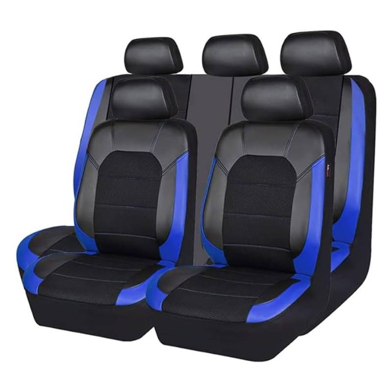 9 stück Leder Autositzbezüge Sets für BMW E46 E90 3 Series E21 E30 E36 E91 E92 E93 3 Touring, 9 pcs Auto Sitzbezüge Set Anti-Rutsch Sitzschoner 5 Sitzplätze,Blue von SORAD