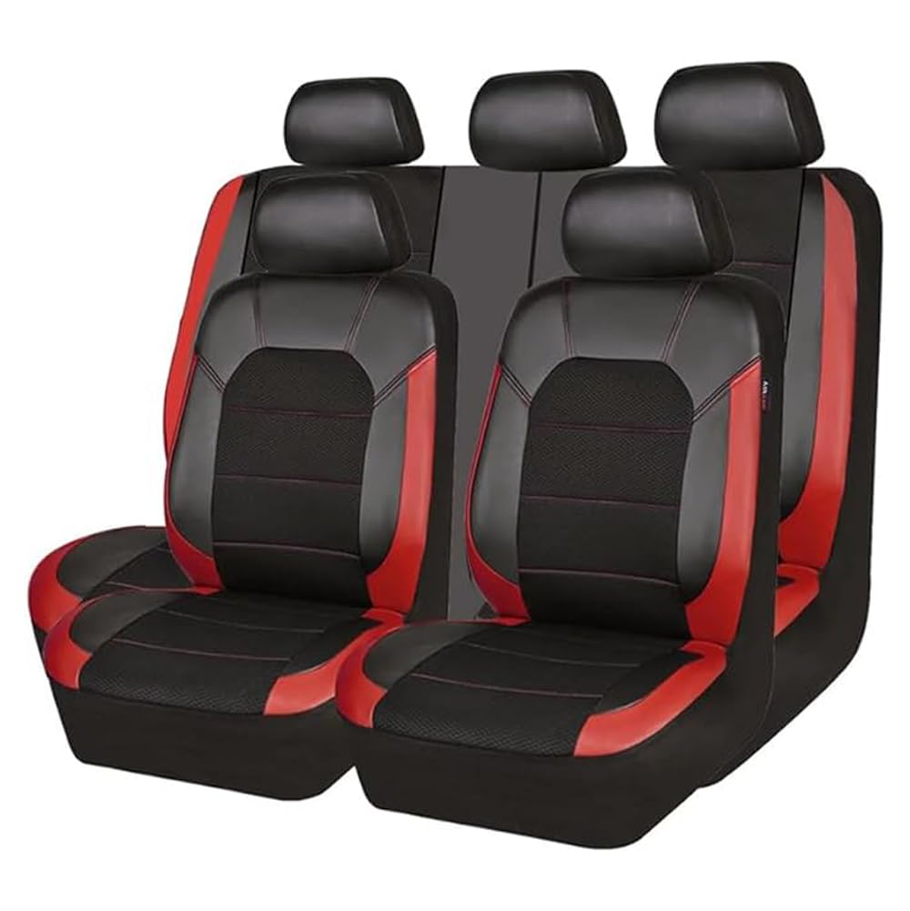 9 stück Leder Autositzbezüge Sets für Peugeot 308 SW 2009-2016, 9 pcs Auto Sitzbezüge Set Anti-Rutsch Sitzschoner 5 Sitzplätze,Red von SORAD
